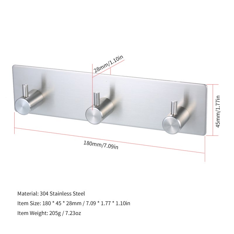Robe Towel Wall Hanger Coat Hooks Stainless Steel Rack Clothes Hat Hook Self Adhesive Bathroom Hook 3-hook 1 PCS - Image 2