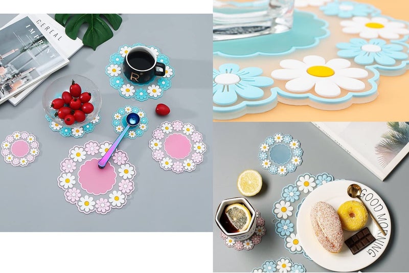 RoarCraft Silicone Hot Pot Holder/Hot Mat/Dining Table mat, Small-9cm,Medium-15cm,Large-19cm mat Finish Trivet (Blue, Set of 3) - Image 5