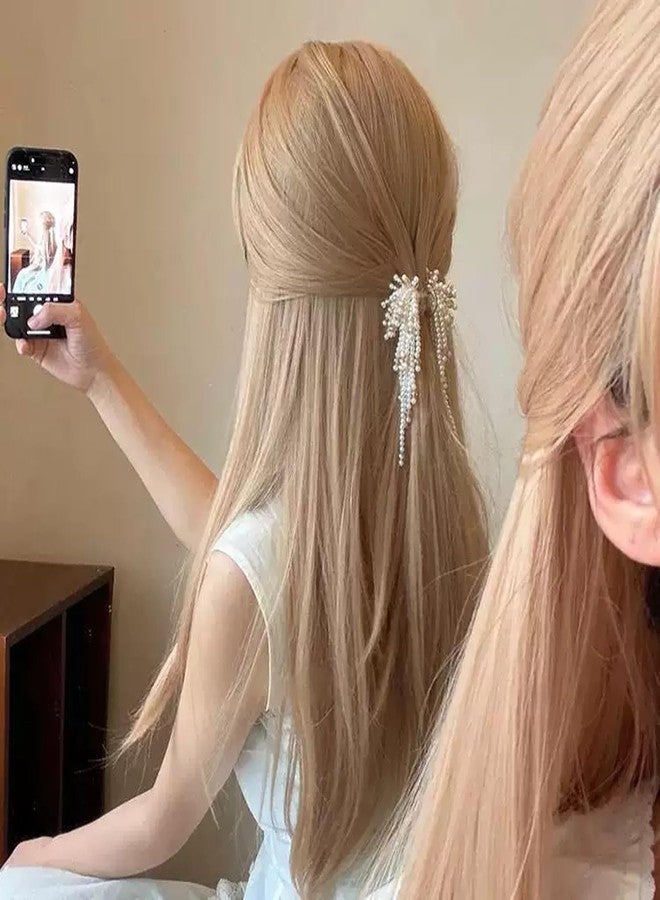 Agirlvct Pearl Hair Clips for Women, Pearl Beads Tassel Rhinestone Non Slip Hair Claw Clip, Elegant French Hair Pins Accessories for Styling Party Birthday Wedding Gift Thin Thick Hair (3 PCS) - Image 2