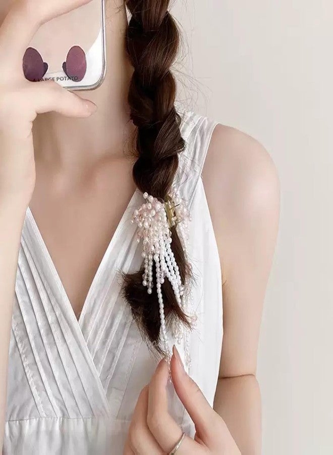 Agirlvct Pearl Hair Clips for Women, Pearl Beads Tassel Rhinestone Non Slip Hair Claw Clip, Elegant French Hair Pins Accessories for Styling Party Birthday Wedding Gift Thin Thick Hair (3 PCS) - Image 5