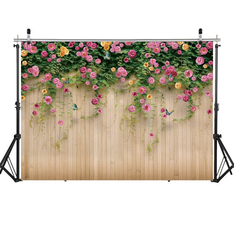WOLADA Spring Flower Wall Backdrop Colorful Roses with Butterflies Background Ideal for Spring Photo Shoots Wedding Bridal Shower Garden Themed Parties Studio Props 7x5FT 8909 - Image 1