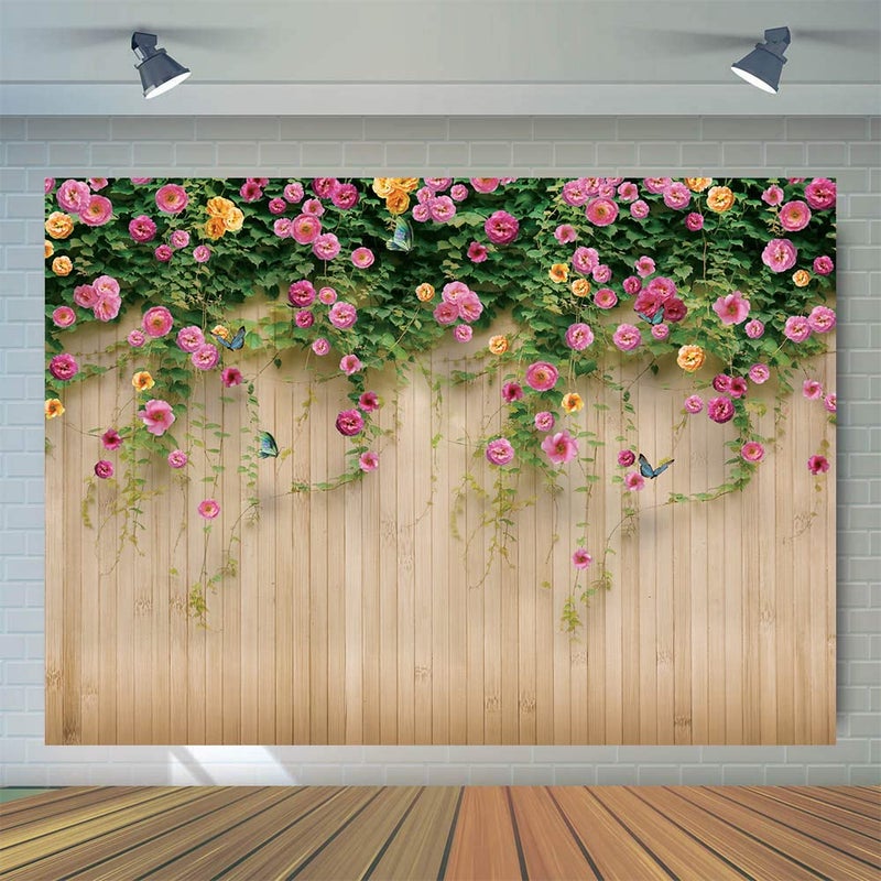 WOLADA Spring Flower Wall Backdrop Colorful Roses with Butterflies Background Ideal for Spring Photo Shoots Wedding Bridal Shower Garden Themed Parties Studio Props 7x5FT 8909 - Image 2