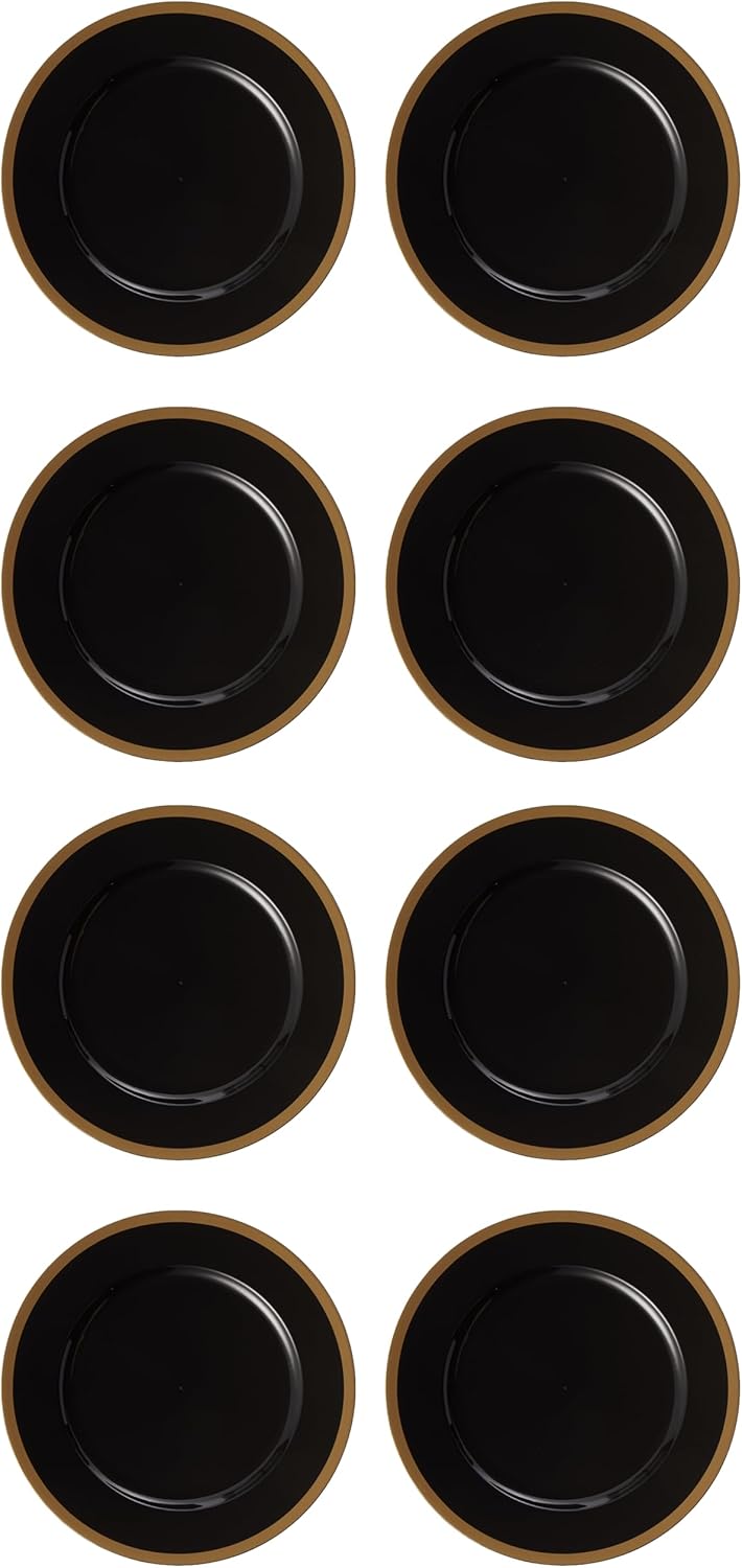 Blue Sky Black and Gold Rim Charger Plates  13 Set of 8  Round Elegant Design for Events  Durable Plastic Dinnerware - Image 1