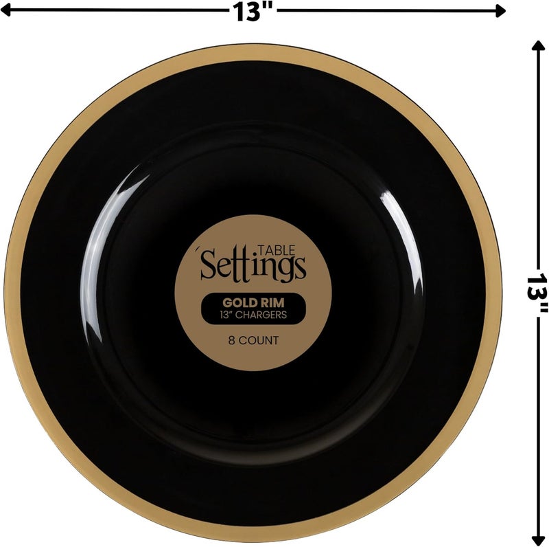 Blue Sky Black and Gold Rim Charger Plates  13 Set of 8  Round Elegant Design for Events  Durable Plastic Dinnerware - Image 3