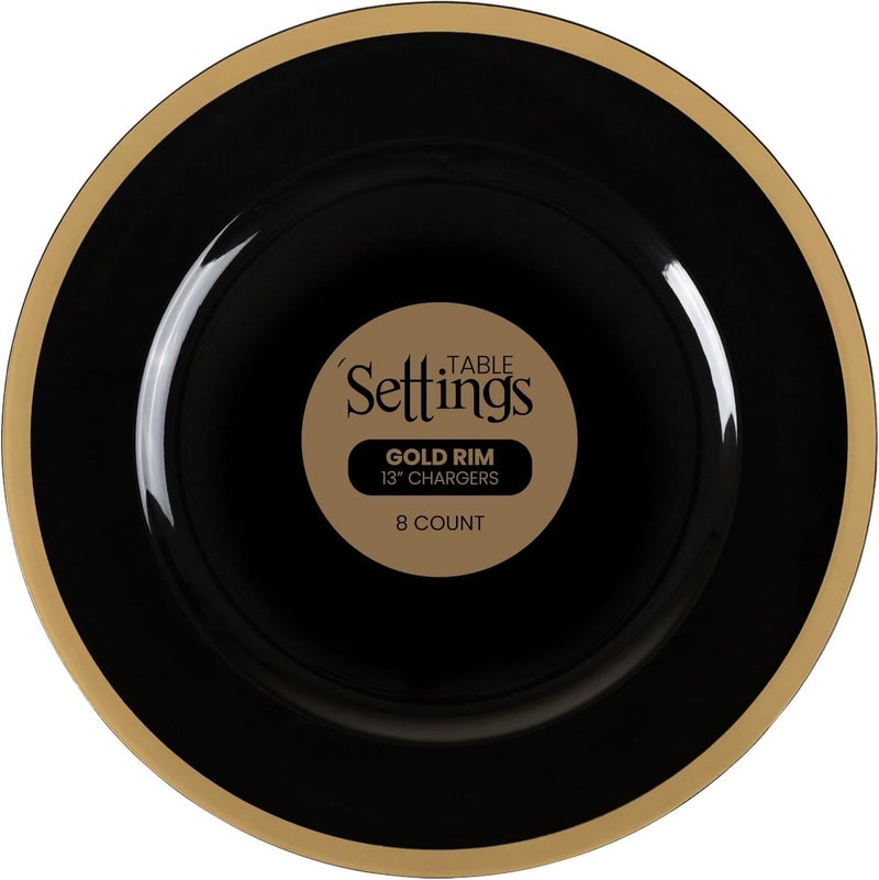 Blue Sky Black and Gold Rim Charger Plates  13 Set of 8  Round Elegant Design for Events  Durable Plastic Dinnerware - Image 2