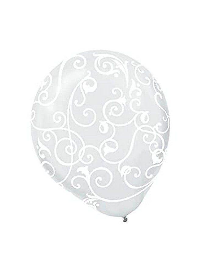 Amscan Elegant Clear & White, Swirly Scrolls Latex Balloons - 12" (Pack Of 6) | Perfect For Parties, Events & Special Occasions