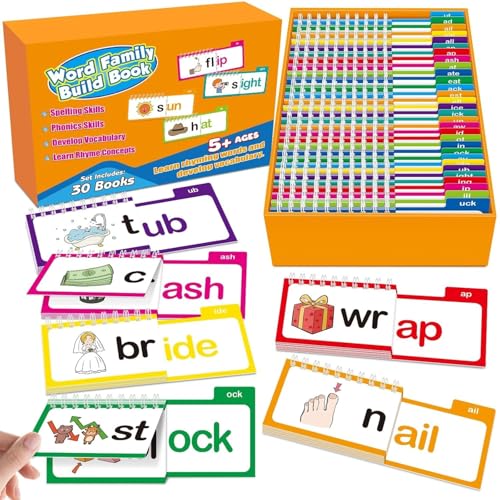 VVRAT V-VRAT Word Family Build Book Learn to Read Phonics Flash Cards, ABC Vocabulary Flash Cards, 30 Read and Rhyme Flip Activity Book, Homeschool Supplies Preschool Learning Activities, Reading Flip Book - Image 1