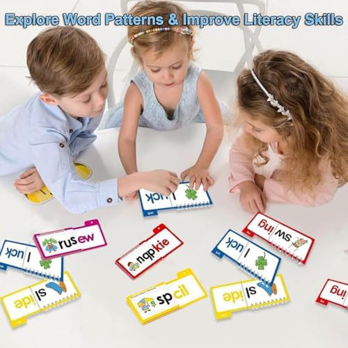 VVRAT V-VRAT Word Family Build Book Learn to Read Phonics Flash Cards, ABC Vocabulary Flash Cards, 30 Read and Rhyme Flip Activity Book, Homeschool Supplies Preschool Learning Activities, Reading Flip Book - Image 5