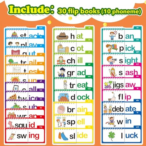 VVRAT V-VRAT Word Family Build Book Learn to Read Phonics Flash Cards, ABC Vocabulary Flash Cards, 30 Read and Rhyme Flip Activity Book, Homeschool Supplies Preschool Learning Activities, Reading Flip Book - Image 2