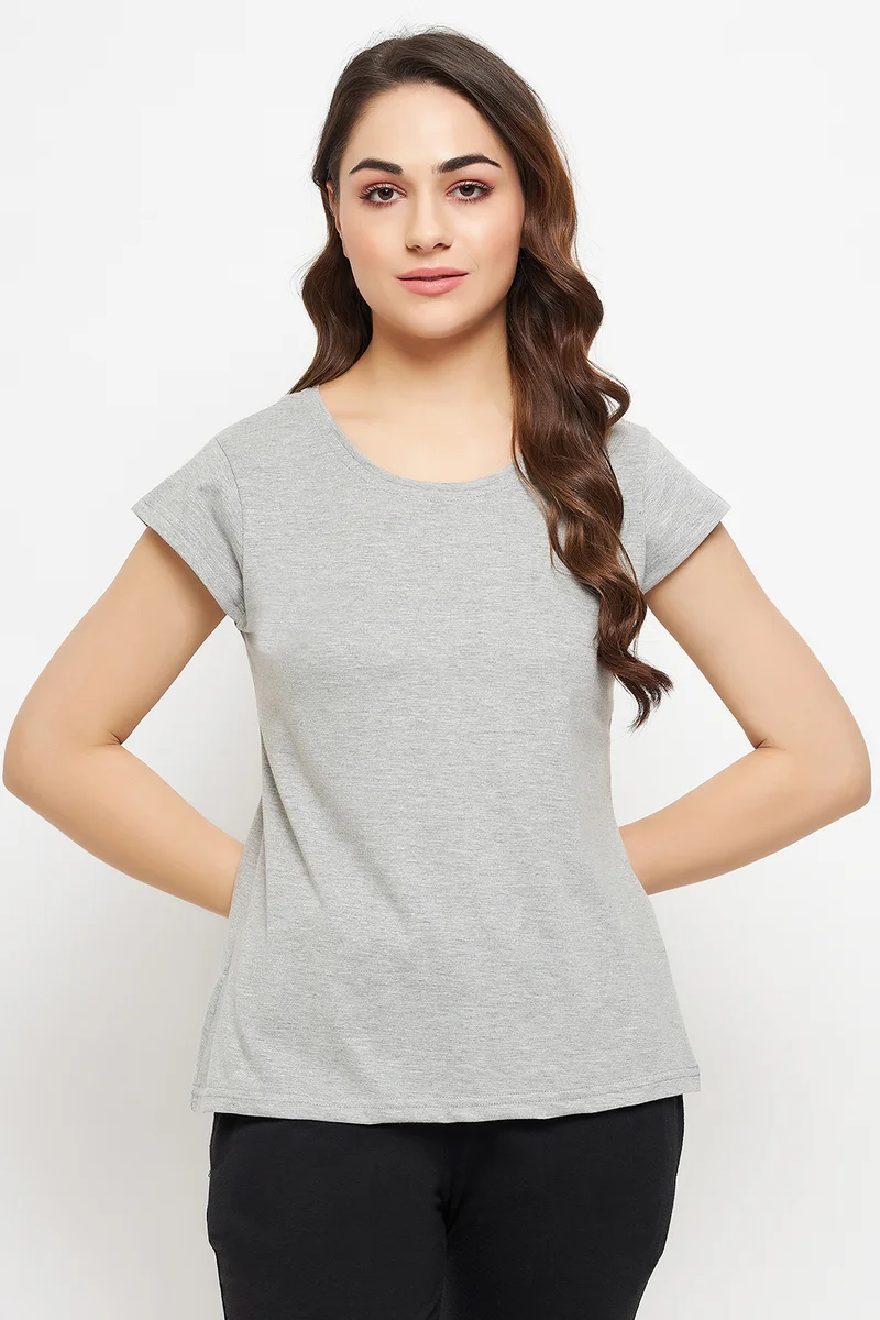 Clovia Clovia Chic Basic T-shirt in Grey Melange - 100% Cotton