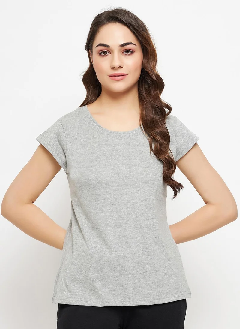 كلوفيا Clovia Chic Basic T-shirt in Grey Melange - 100% Cotton