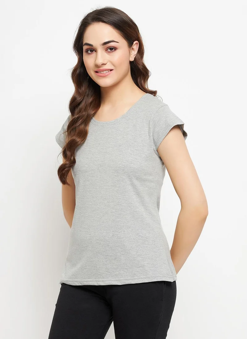 كلوفيا Clovia Chic Basic T-shirt in Grey Melange - 100% Cotton