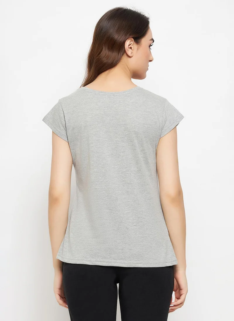Clovia Grey Clovia Chic Basic T-shirt in Grey Melange - 100% Cotton for Women | Best Price UAE