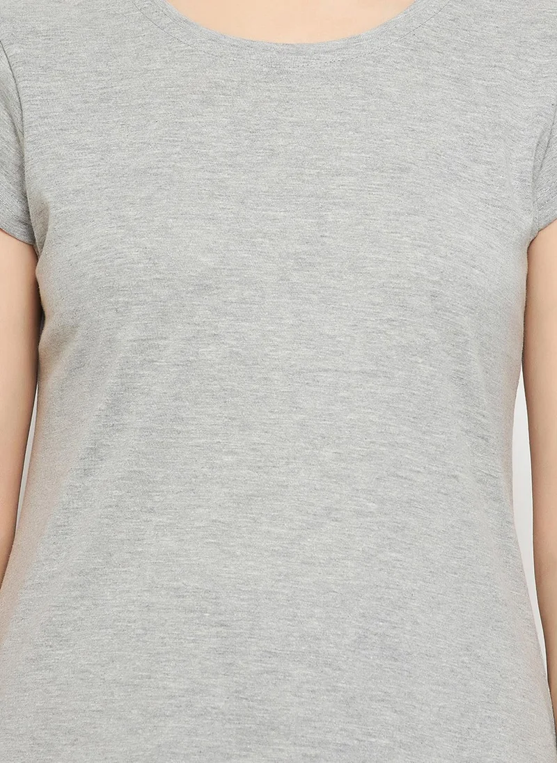 Clovia Grey Clovia Chic Basic T-shirt in Grey Melange - 100% Cotton for Women | Best Price UAE