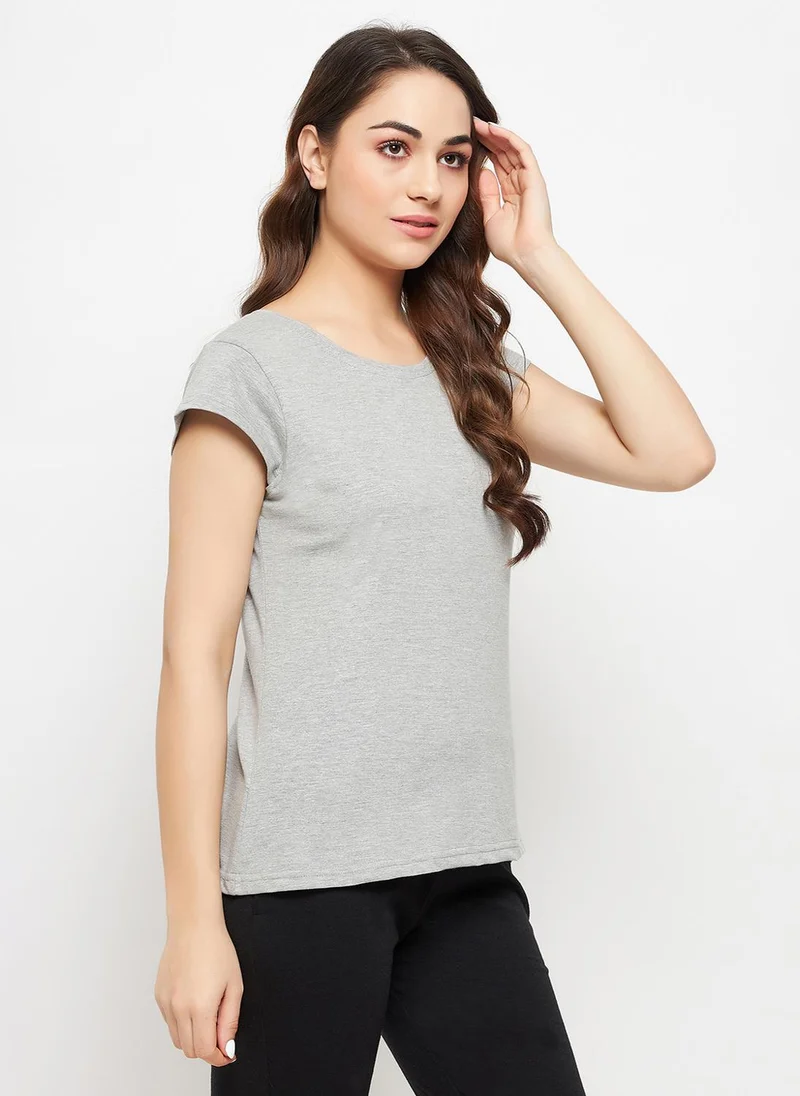 Clovia Grey Clovia Chic Basic T-shirt in Grey Melange - 100% Cotton for Women | Best Price UAE
