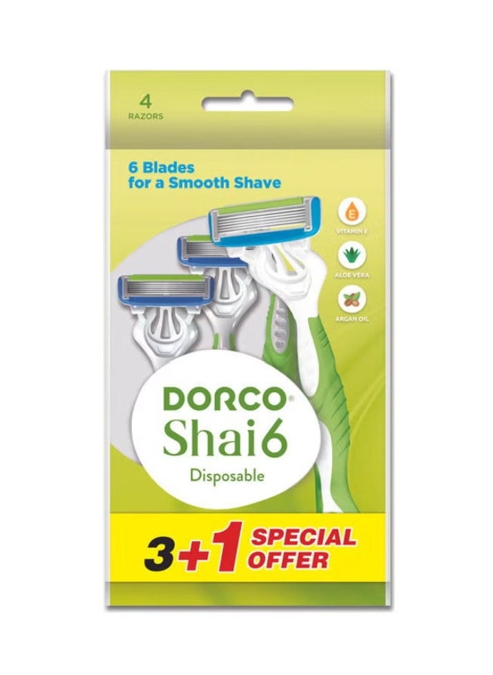 DORCO Set of 4 - Shai6 Disposable Razor Multicolour 