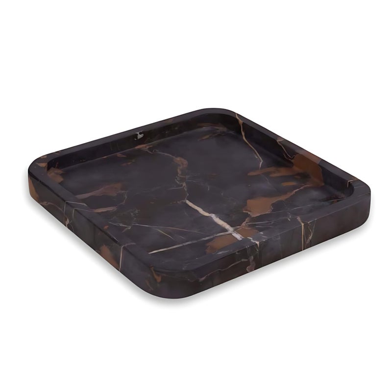 Bey-Berk Robbie Marble Valet Tray (Brown), 9" x 9" Square Stone Catchall Organizer for Keys, Wallet, and Jewelry, Brown Emperador Bathroom Caddy Countertop DÃ©cor - Image 1