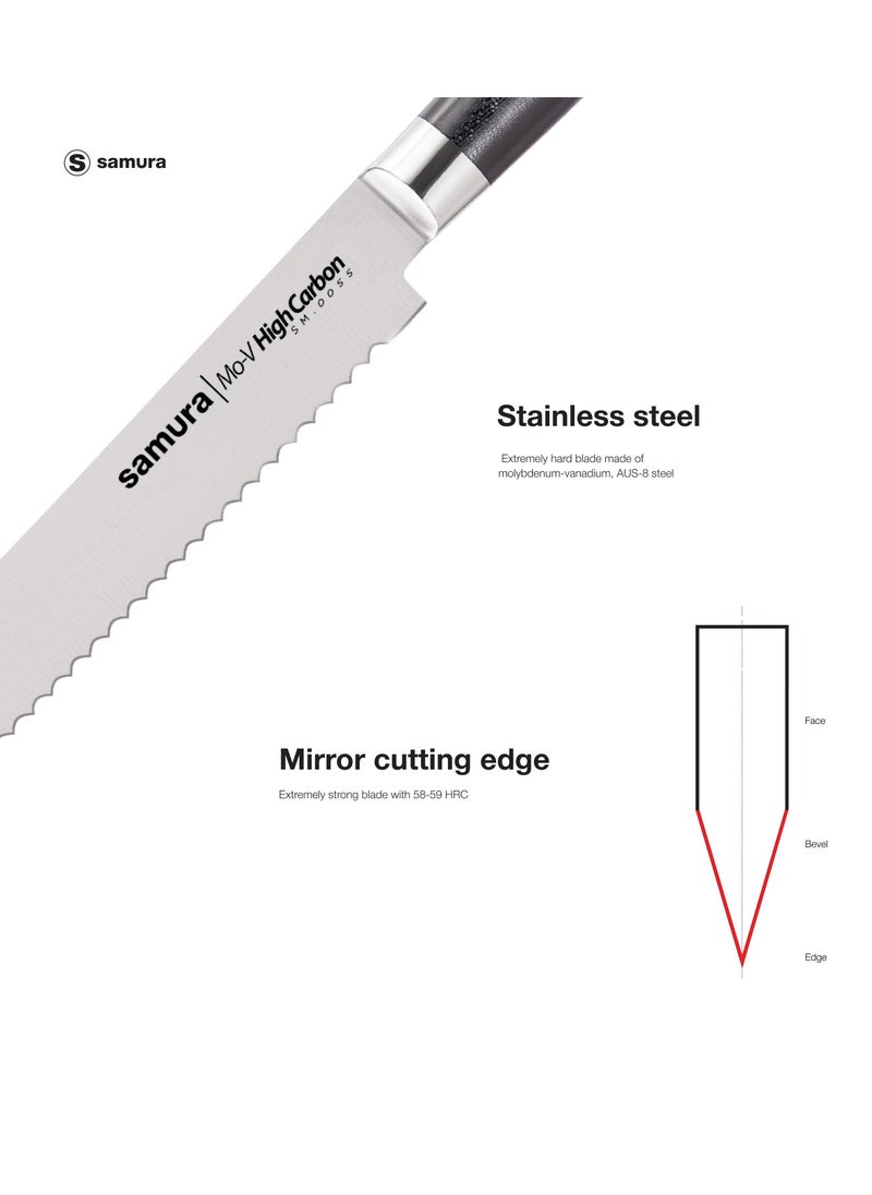 Samura MO-V Bread Knife | 9 Inch Blade | G-10 Handle with Stainless Steel Bolster | Single-Layer Molybdenum-Vanadium Steel | Precision Cutting | Corrosion Resistant - pzsku/Z3B0B2A7DECE6C94C4D3CZ/45/_/1719224909/2eab4d1d-9406-4560-90ce-2570ce950a9f