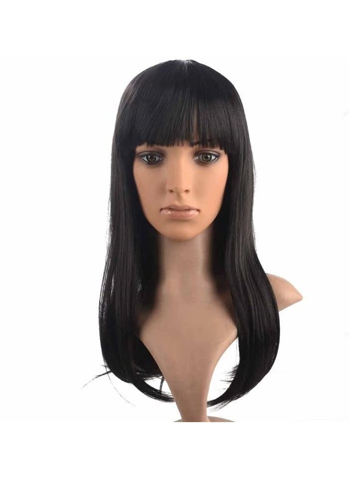 Estelle Hair Long Wavy Wig With Bangs High Synthetic Heat Resistant Wigs Curly Wavy Hair Wigs for Women Girls Beauty Fashion Natural Looking Curly HairDaily Party use Medium Black  - Image 1