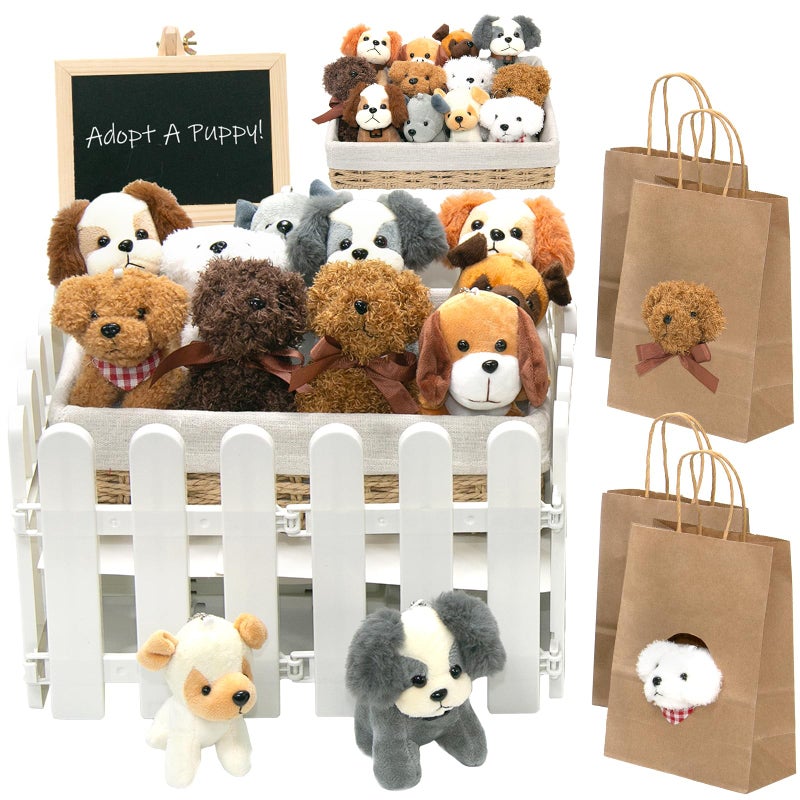 Tldcdte 37Pcs Adopt A Puppy Party Favors Set 12 Plush Puppy Toys with 12 Rattan BasketGift BagsFenceChalkboardDog Adoption Birthday Party SuppliesDog Themed Birthday Party Decorations - Image 3