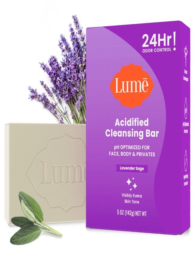 Lume Acidified Body Cleansing Bar - 24 Hour Odor Control - Removes Odor Better than Soap - Moisturizing Formula - Formulated Without SLS and Parabens - OB/GYN Developed - 5 ounce (Lavender Sage) - Image 1