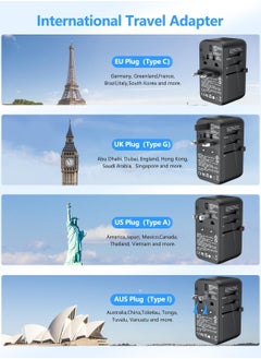 لينسينت محول السفر العالمي 100 وات Gan3 محول دولي مع 2 Qc 4.0 USB A و2 Pd 3.0 Type C Pps شحن سريع عالمي لشاحن الحائط لأجهزة Iphone اللوحية والكمبيوتر المحمول ومحول التوصيل أسود  - Image 2