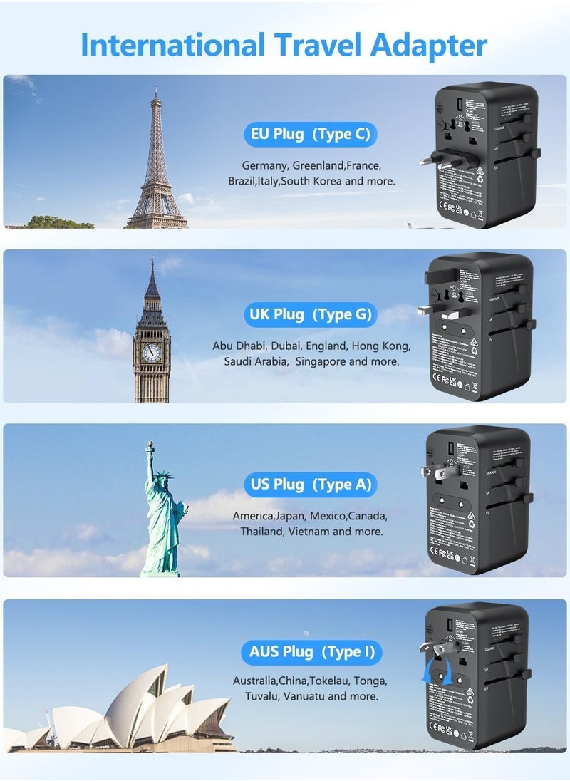 Lencent - Universal Travel Adapter 100w Gan3 International Adaptor With 2 Qc 4.0 Usb A And 2 Pd 3.0 Type C Pps Fast Charging Worldwide Wall Charger For Iphone Tablets Laptop Plug Adapter Black - Image 1