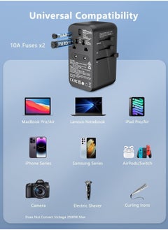 لينسينت محول السفر العالمي 100 وات Gan3 محول دولي مع 2 Qc 4.0 USB A و2 Pd 3.0 Type C Pps شحن سريع عالمي لشاحن الحائط لأجهزة Iphone اللوحية والكمبيوتر المحمول ومحول التوصيل أسود  - Image 5