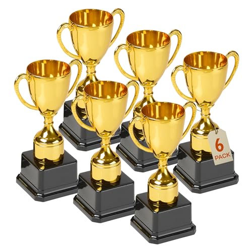Playbees Fun Gold Plastic Trophies 6 Pack 7 Inch Award Trophy Cup Set for Superstar Kids Champion Celebrations Sports Galore and Victory Vibes Desktop Toy - Image 1