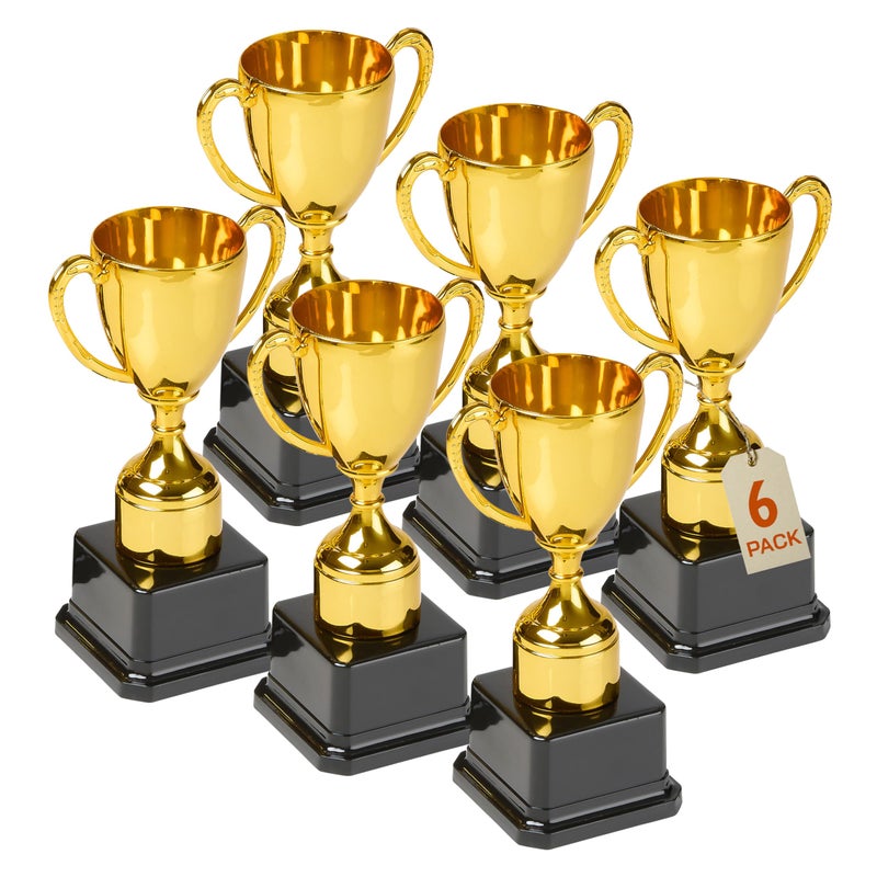 Playbees Fun Gold Plastic Trophies 6 Pack 7 Inch Award Trophy Cup Set for Superstar Kids Champion Celebrations Sports Galore and Victory Vibes Desktop Toy - Image 2