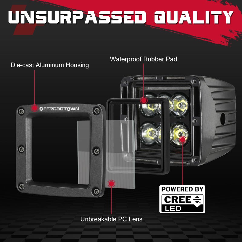 OFFROADTOWN LED Cubes, OFFROADTOWN 3inch 120W CREE LED Pods Driving Lights Cubes Ditch Light Off Road Lights Reverse Light for Truck Pickup UTV ATV SUV Boat 4x4 Car - Combo - Image 3