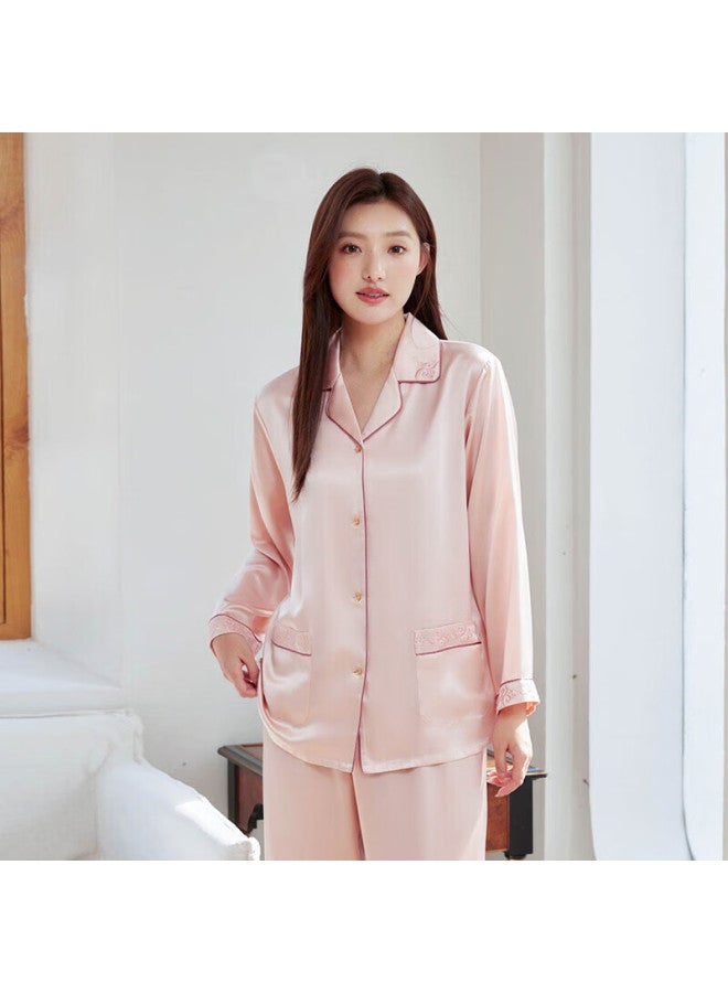 Meibiao Autumn 19 MM Heavyweight Pure Silk Women's 6a Grade Mulberry Silk Couple's Pajamas Men's Long-sleeve Loungewear, Bean Paste Red, M - Image 1