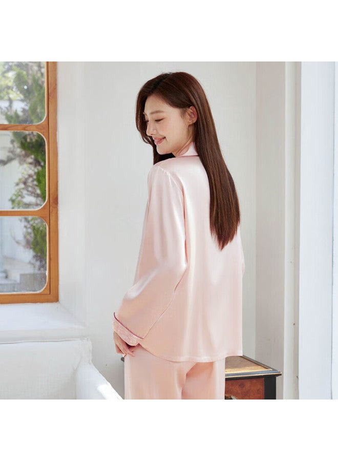 Meibiao Autumn 19 MM Heavyweight Pure Silk Women's 6a Grade Mulberry Silk Couple's Pajamas Men's Long-sleeve Loungewear, Bean Paste Red, M - Image 2