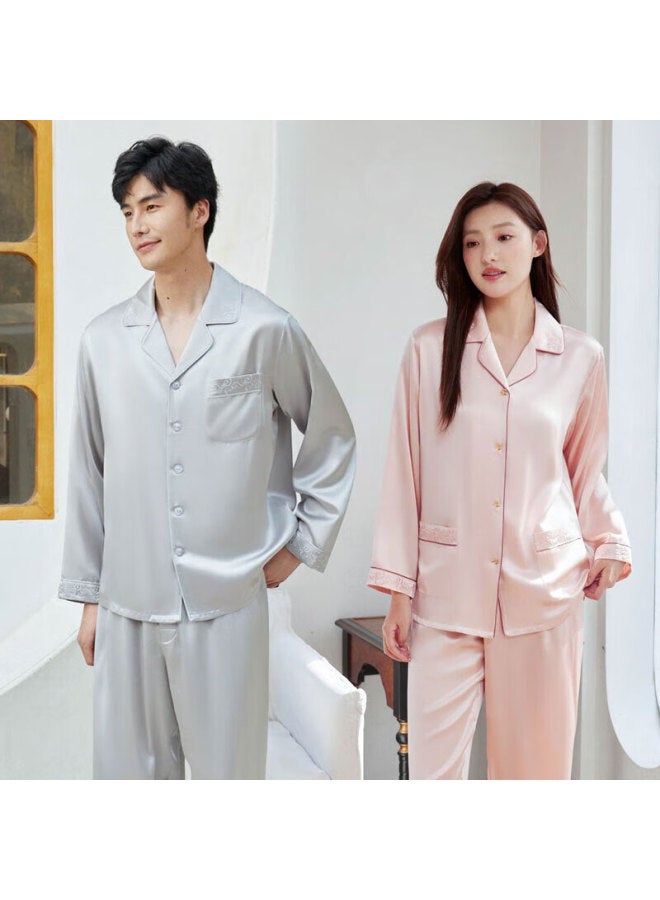 Meibiao Autumn 19 MM Heavyweight Pure Silk Women's 6a Grade Mulberry Silk Couple's Pajamas Men's Long-sleeve Loungewear, Bean Paste Red, M - Image 3