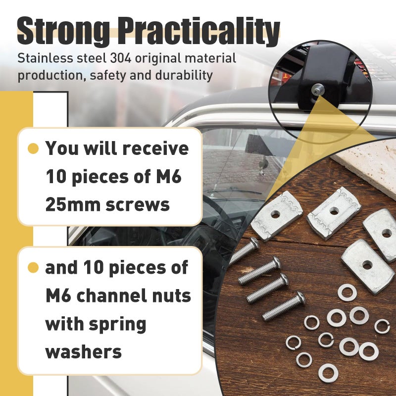 Iffitya 20pcs Screws Kit for Rhino-Rack Pioneer Rotopax, M6 304 Stainless Steel Machine Screws for Rhino Rack Pioneer Rotopax Screws Nut Kit Machine Screws Accessories for Car Bracket 43203 (25mm) - Image 4