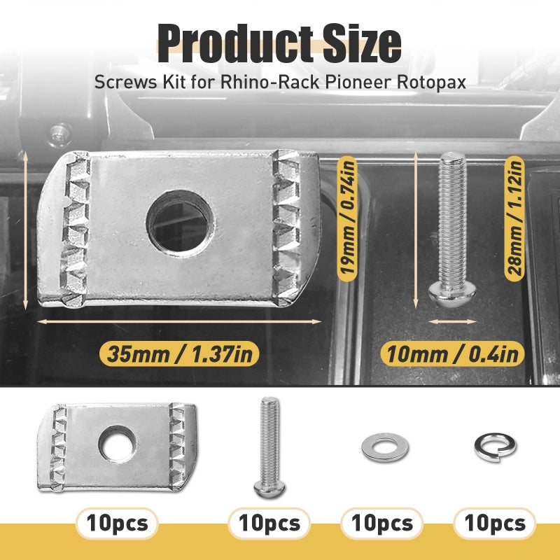 Iffitya 20pcs Screws Kit for Rhino-Rack Pioneer Rotopax, M6 304 Stainless Steel Machine Screws for Rhino Rack Pioneer Rotopax Screws Nut Kit Machine Screws Accessories for Car Bracket 43203 (25mm) - Image 2