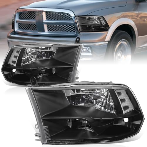 Auto Dynasty Quad Headlights Assembly Compatible with 20092010 Dodge Ram 15003500 New Body 20112018 Ram 15005500 Halogen Headlamps Replacement Left and Right Side Black Housing Clear Corner