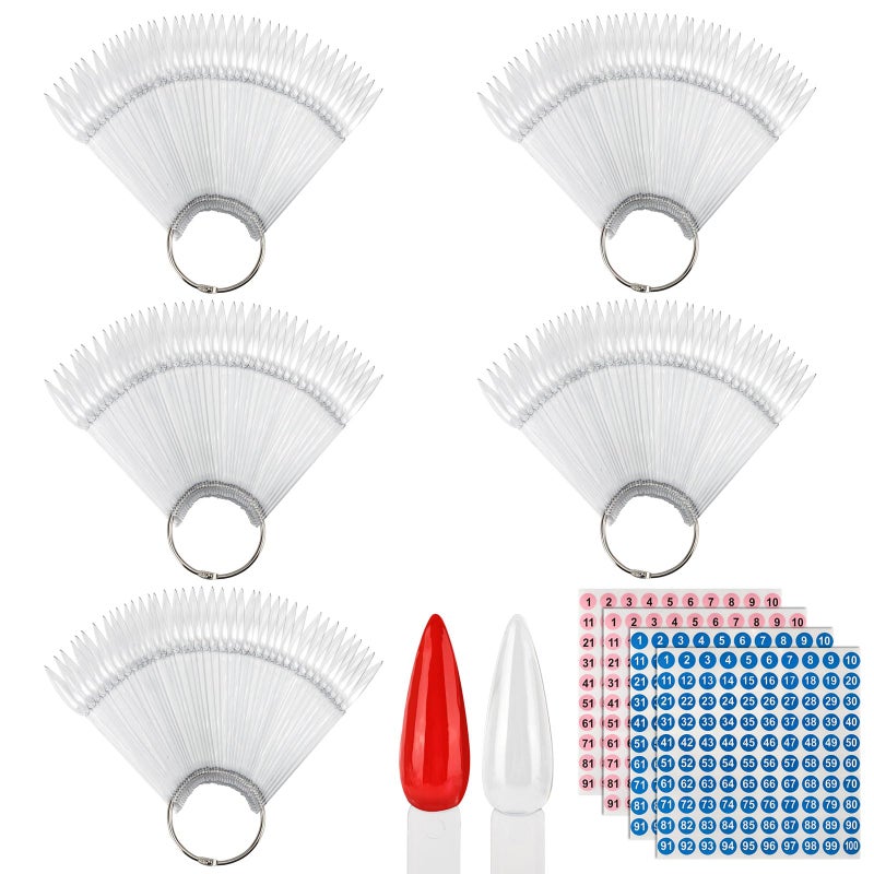 BTYMS 200 قطعة من عصي عرض الأظافر الشفافة مع حلقة وملصقات الأرقام، عصي أظافر بلاستيكية لعرض ألوان طلاء الأظافر