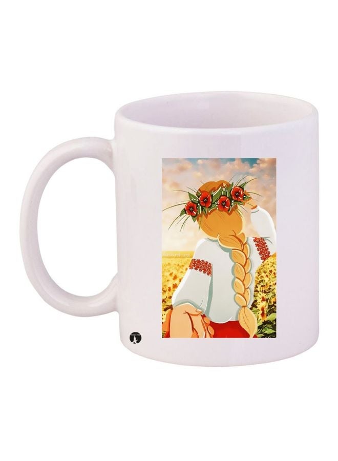 RYN Woman Printed Ceramic Coffee Mug White/Red/Yellow 11ounce