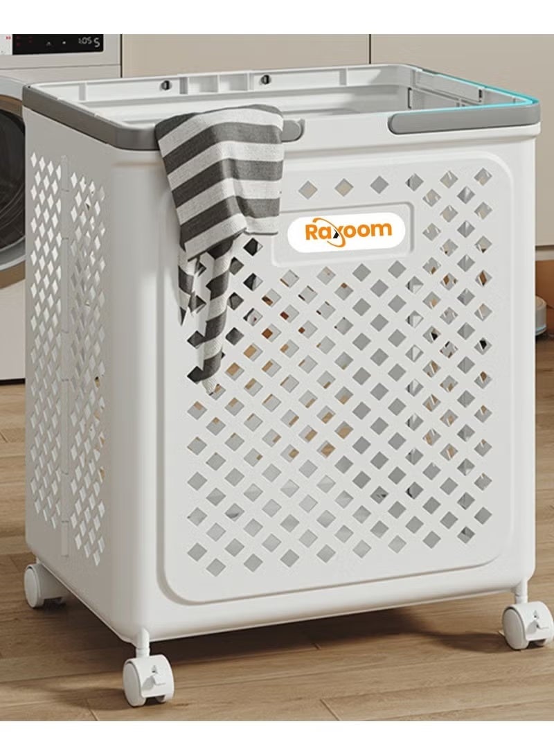 راكسوم سلة غسيل قابلة للطي بعجلات من 4 طبقات - منظم متعدد الأغراض لتخزين الملابس المتسخة سعة 40 لترًا، 36×28×49 سم، أبيض - Image 2