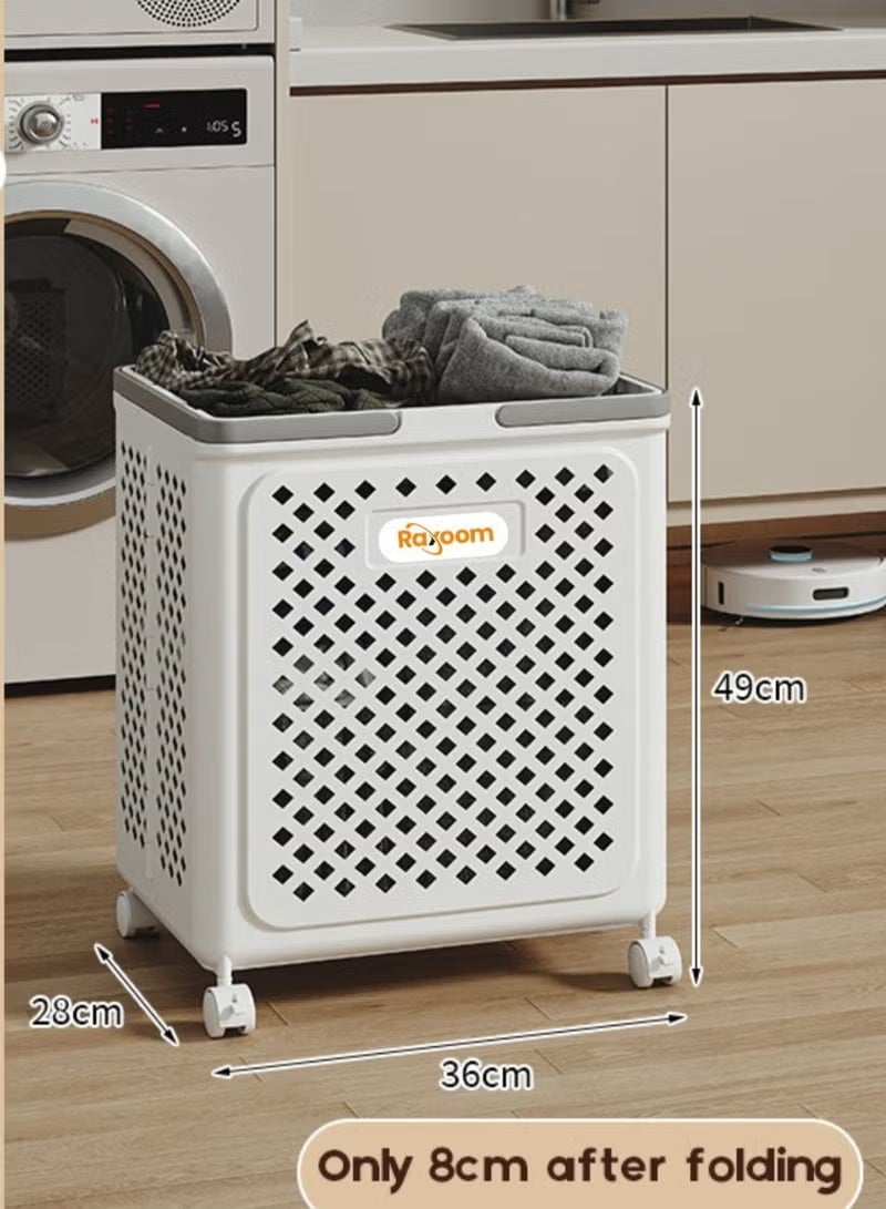 راكسوم سلة غسيل قابلة للطي بعجلات من 4 طبقات - منظم متعدد الأغراض لتخزين الملابس المتسخة سعة 40 لترًا، 36×28×49 سم، أبيض - Image 3