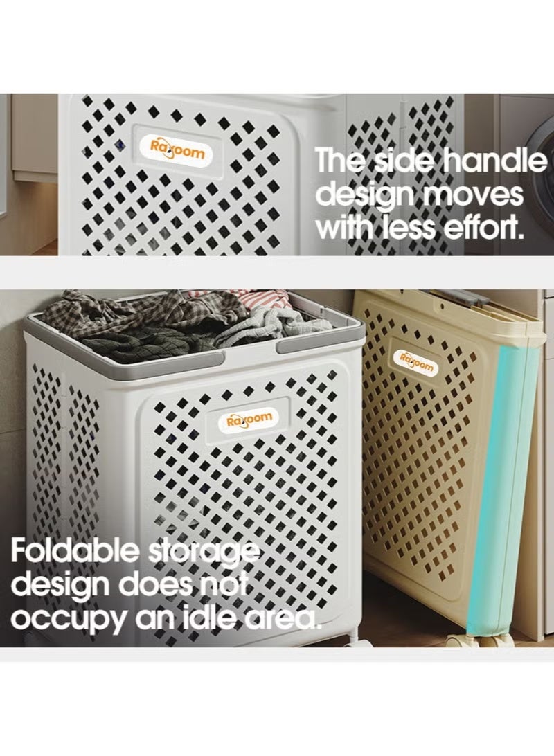راكسوم سلة غسيل قابلة للطي بعجلات من 4 طبقات - منظم متعدد الأغراض لتخزين الملابس المتسخة سعة 40 لترًا، 36×28×49 سم، أبيض - Image 5