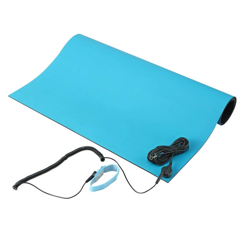 MWRF Source ESD Mat Kit with Wrist Strap and Grounding Cord (0.12" Thickness) (18 Inches x 47 Inches, Blue) - Image 1