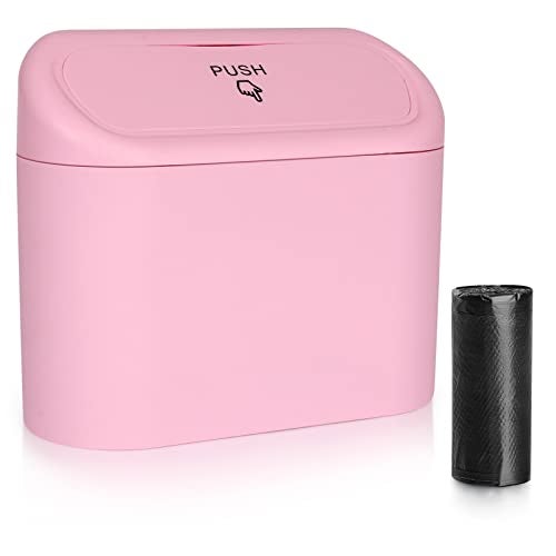 Accmor Car Trash Can with Lid Vehicle Trash Bin Car Dustbin Garbage Organizer Holder with One Roll Trash Bag Portable Hanging Mini Leakproof Cars Storage Bag Container for Auto SUV Office Pink - Image 1