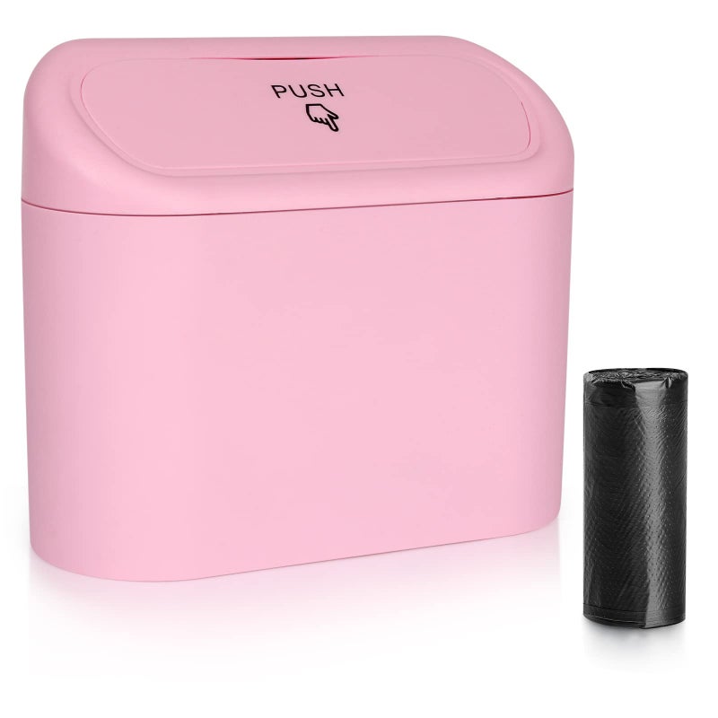 Accmor Car Trash Can with Lid Vehicle Trash Bin Car Dustbin Garbage Organizer Holder with One Roll Trash Bag Portable Hanging Mini Leakproof Cars Storage Bag Container for Auto SUV Office Pink - Image 3