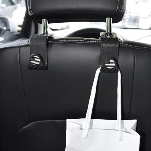 Hanemia 4PCS Car Seat Headrest Hooks, Auto Back Seat Hanger Holder, Durable Stylish Vehicle Organizer Universal Car Accessories, Storage Hooks for Purses, Bags, Clothes, Coats (Carbon Fiber/Black Flag) - Image 3
