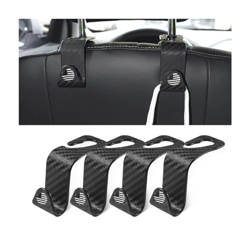 Hanemia 4PCS Car Seat Headrest Hooks, Auto Back Seat Hanger Holder, Durable Stylish Vehicle Organizer Universal Car Accessories, Storage Hooks for Purses, Bags, Clothes, Coats (Carbon Fiber/Black Flag) - Image 1