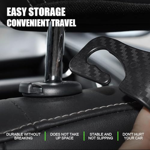 Hanemia 4PCS Car Seat Headrest Hooks, Auto Back Seat Hanger Holder, Durable Stylish Vehicle Organizer Universal Car Accessories, Storage Hooks for Purses, Bags, Clothes, Coats (Carbon Fiber/Black Flag) - Image 4