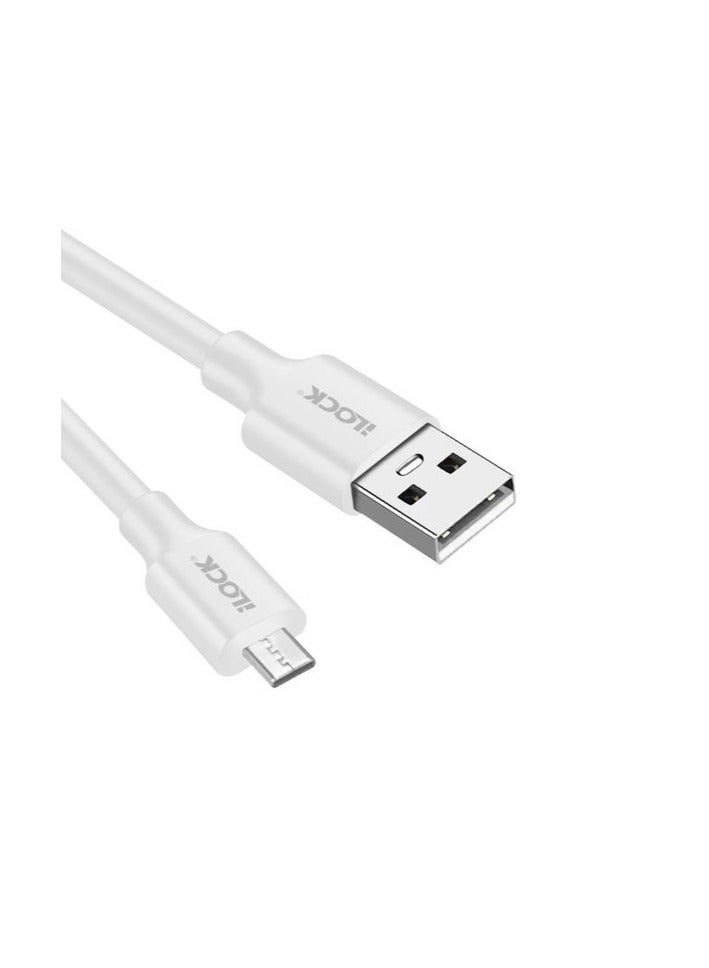 ILOCK 5086 Micro USB Charger Cable, Fast Charging & Data Sync, Durable Nylon Braided Cord, Compatible with Android Phones, Tablets, Cameras & More – 1M/3.3ft - White - Image 2