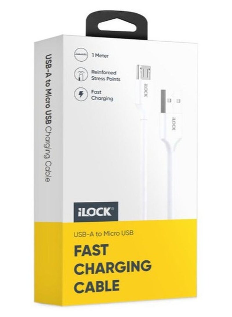 ILOCK 5086 Micro USB Charger Cable, Fast Charging & Data Sync, Durable Nylon Braided Cord, Compatible with Android Phones, Tablets, Cameras & More – 1M/3.3ft - White - Image 1